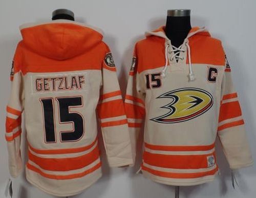 Ducks #15 Ryan Getzlaf Cream/Orange Sawyer Hooded Sweatshirt Stitched NHL Jersey - Click Image to Close